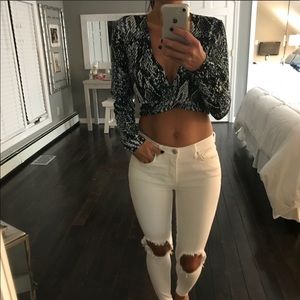 NBD Green snakeskin open back crop top XS